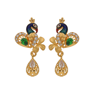 ELEGANT PECOCK DESIGNED GOLD STUD WITH STONE	